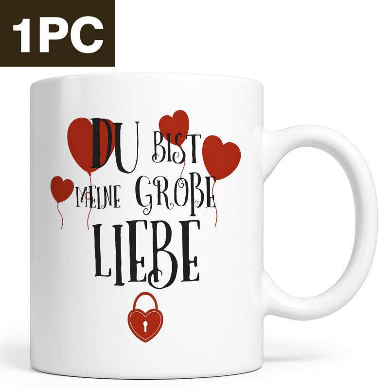 Tailorly White Ceramic 11 oz Mug - Romantic Red Balloon Hearts Floating Above A Delicate Lock Symbol Heart