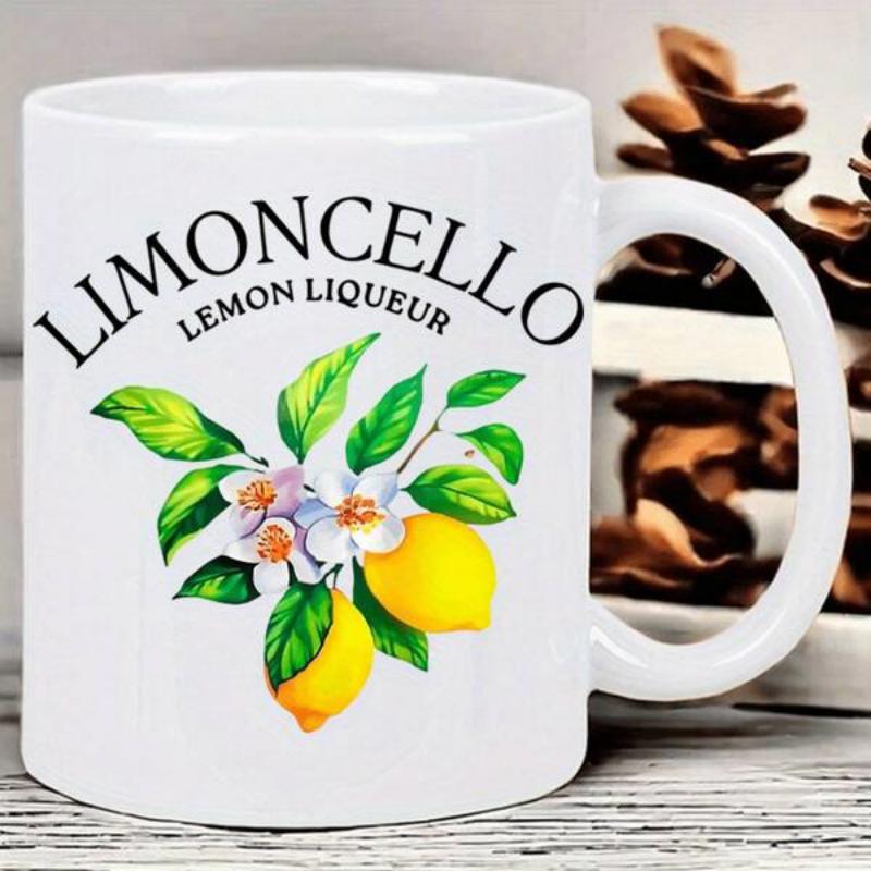 Tailorly White Ceramic 11 oz Mug - Limoncello Lemon Liqueur Vibrant Yellow Citrus On Green Leafy Branch Among White Lemon