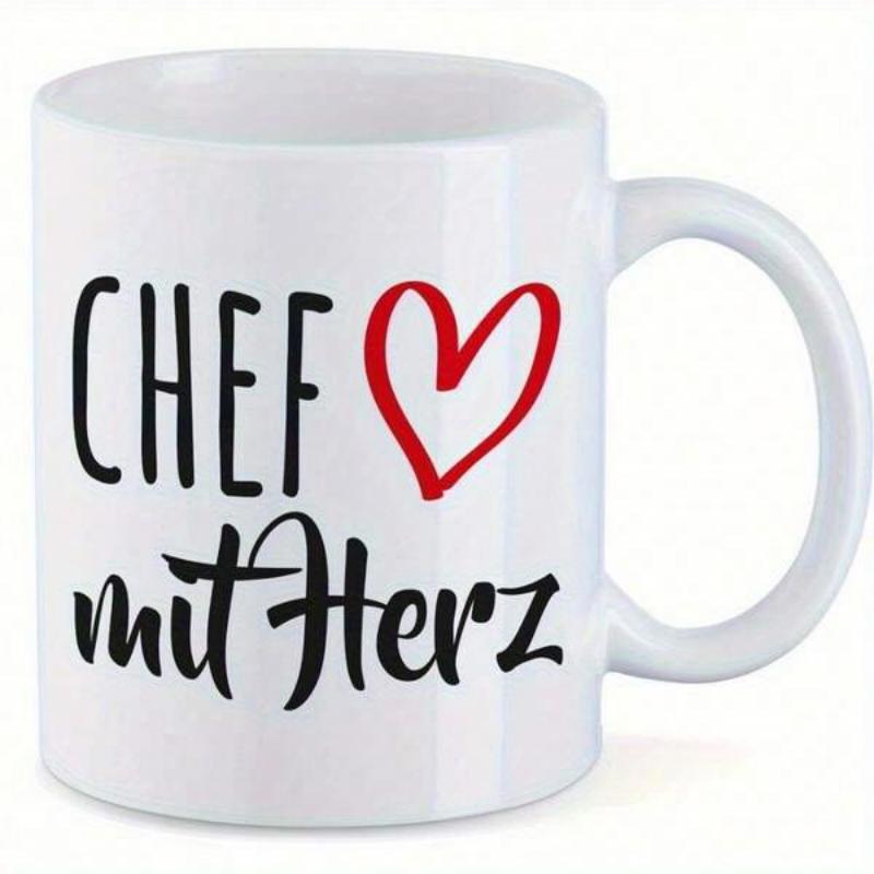 Tailorly White Ceramic 11 oz Mug - Chef Minimalist Artistic Red Symbol Centered On Clean White Ceramic Heart