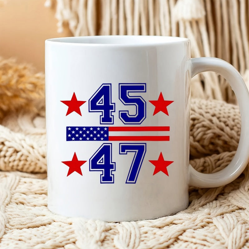 Tailorly White Ceramic 11 oz Mug - 45 47 Patriotic American Flag With Red Stars And Bold Blue Athletic Numbers Sign