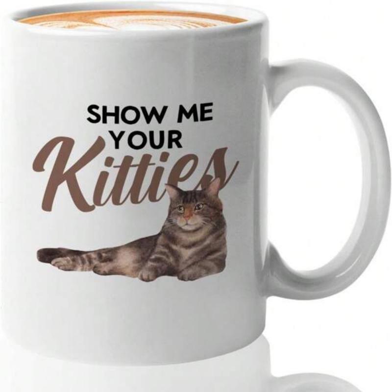Tailorly White Ceramic 11 oz Mug - Show Me Your Kitties Cute Brown Striped Tabby Cat Resting Peacefully On Surface Cat