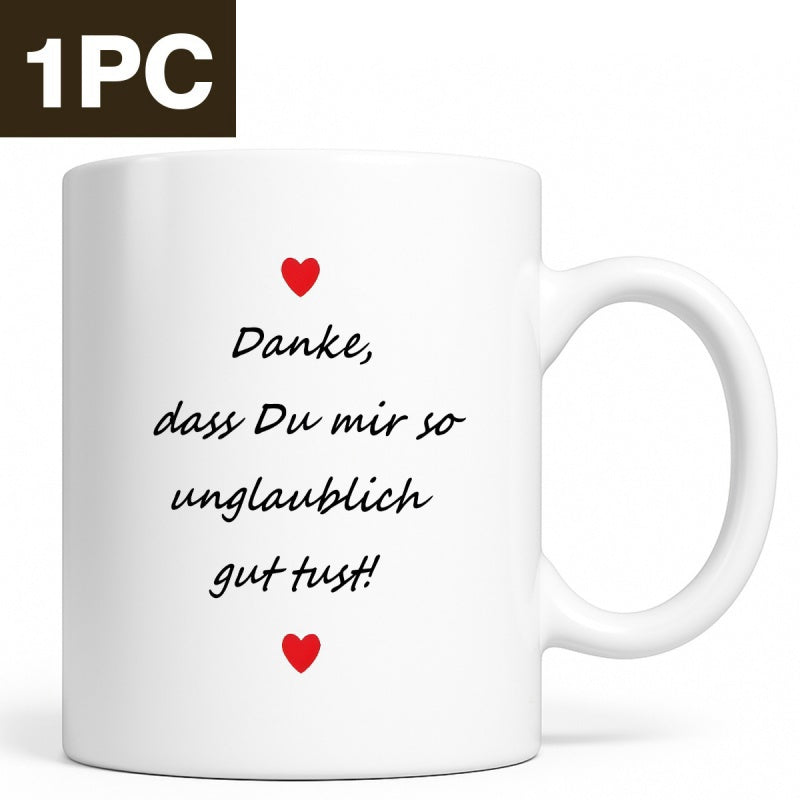 Tailorly White Ceramic 11 oz Mug - Minimalist Symmetrical Small Red Icons Featuring Romantic Delicate Tiny Heart
