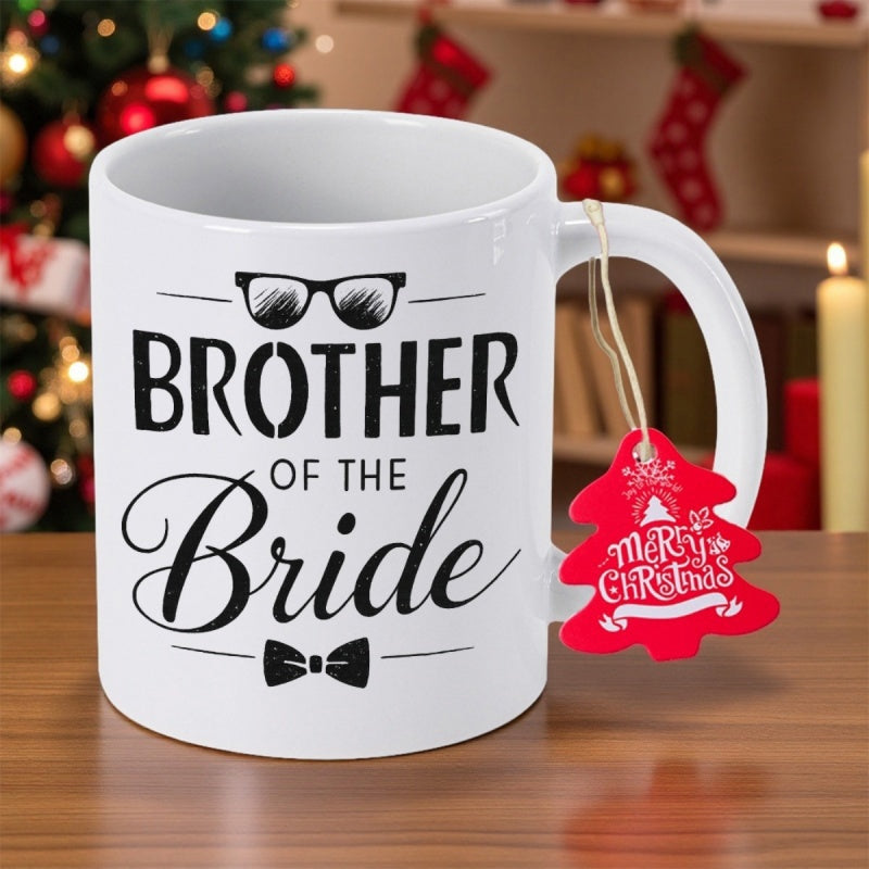 Tailorly White Ceramic 11 oz Mug - Brother Of The Bride Stylized Black Sunglasses And Dapper Bow Tie On