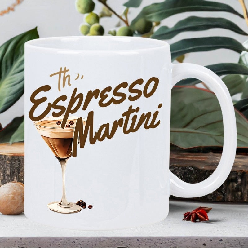 Tailorly White Ceramic 11 oz Mug - The Espresso Martini Sophisticated Chilled Coffee Cocktail Served In An Elegant Stemmed Glass Martini