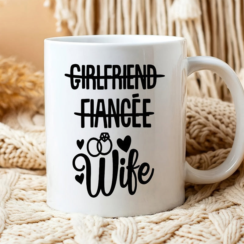 Tailorly White Ceramic 11 oz Mug - Girlfriend Fiancée Wife Elegant Linked Wedding Rings With Small Hearts Symbolizing Eternal Love Sign
