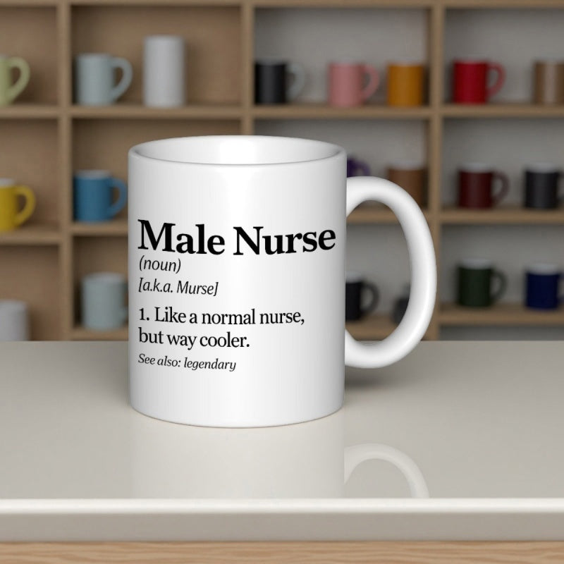 Tailorly White Ceramic 11 oz Mug - Male Nurse Minimalist Black Typography Styled Like A Classic Dictionary Definition Mug