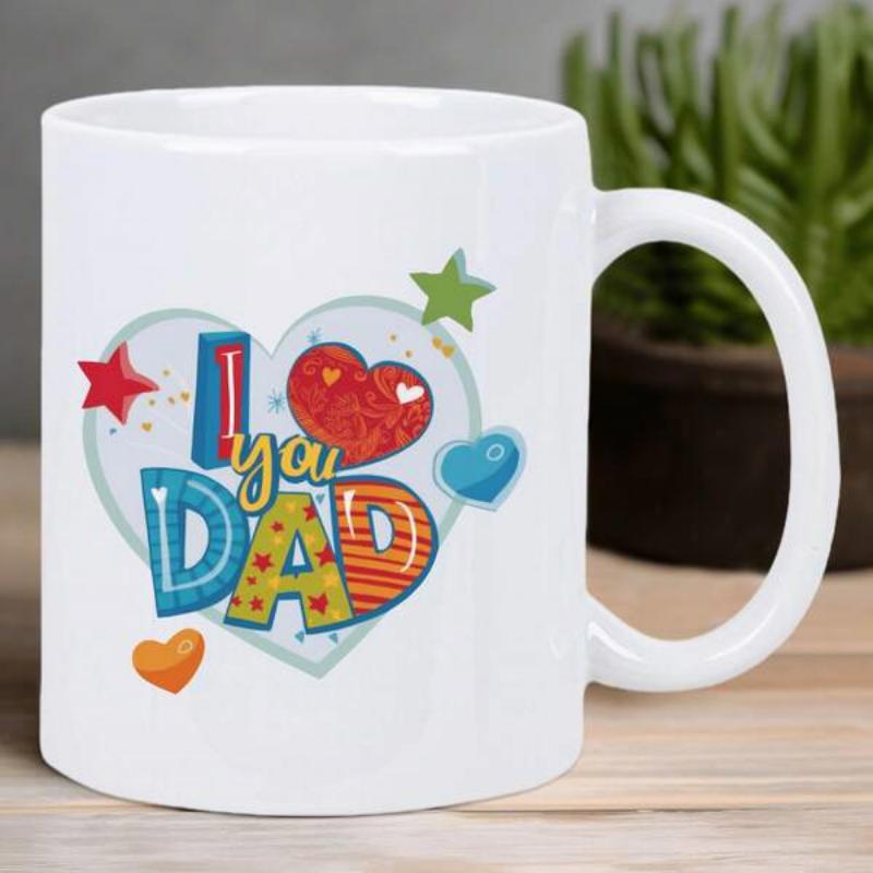 Tailorly White Ceramic 11 oz Mug - I You Dad Colorful Stars And Vibrant Patterns Floating Around A Central Heart