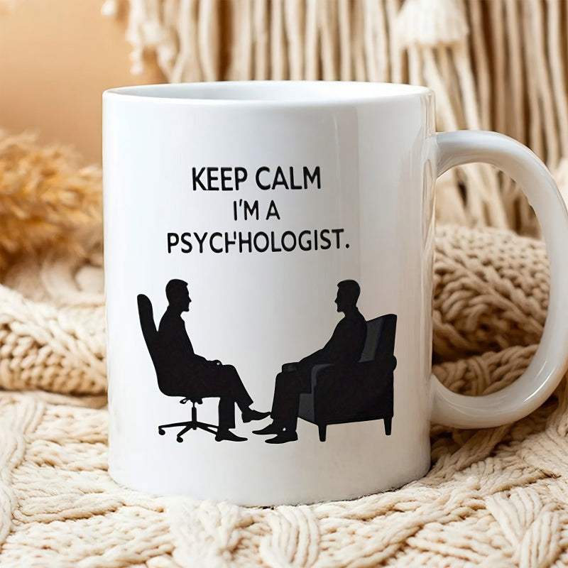 Tailorly White Ceramic 11 oz Mug - Keep Calm Im A Psychologist Two People Sitting In Chairs Having A Deep Professional Conversation Mug