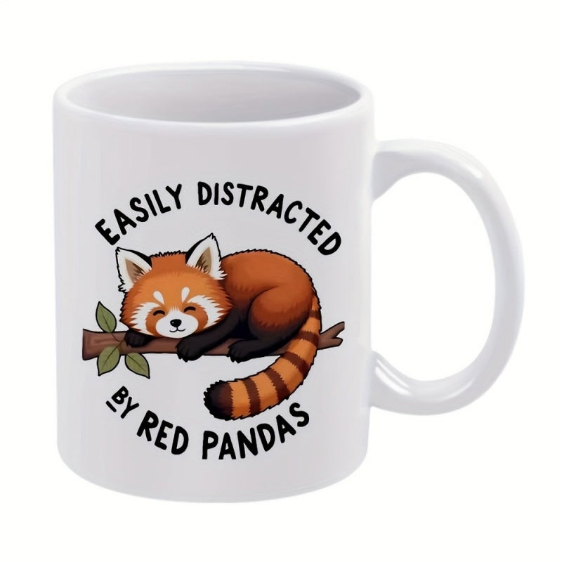 Tailorly White Ceramic 11 oz Mug - Easily Distracted By Red Pandas Chubby Red Panda Resting Quietly On A Brown Tree Branch Red Panda