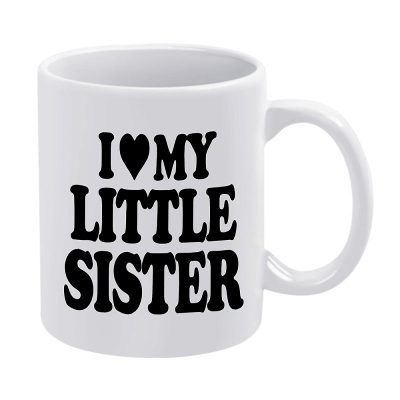 Tailorly White Ceramic 11 oz Mug - I Love My Little Sister Bold Black Typography Featuring Minimalist Heart Design On Clean Ceramic Mug