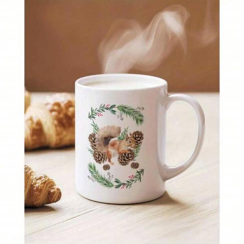 Tailorly White Ceramic 11 oz Mug - Charming Little Forest Animal Resting Among Pinecones And Evergreen Leaves Hedgehog