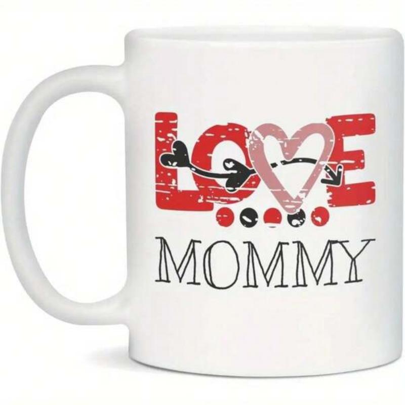 Tailorly White Ceramic 11 oz Mug - Love Mommy Distressed Red Letters Featuring Artistic Heart And Cupid Arrow Design Mug