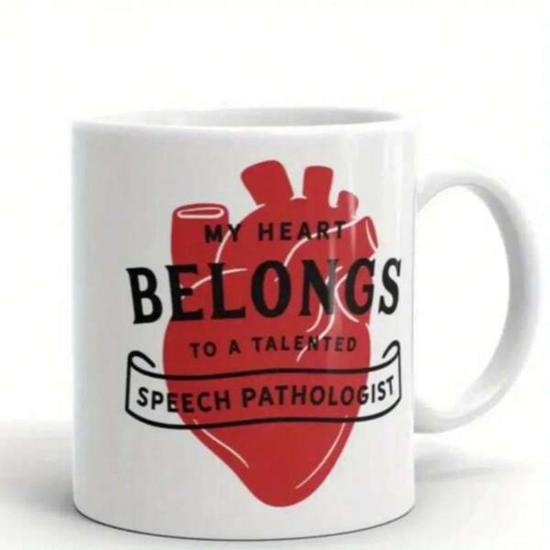 Tailorly White Ceramic 11 oz Mug - My Heart Belongs To A Talented Speech Pathologist Vibrant Red Anatomical Organ Illustration With A Classic Scroll Banner Heart