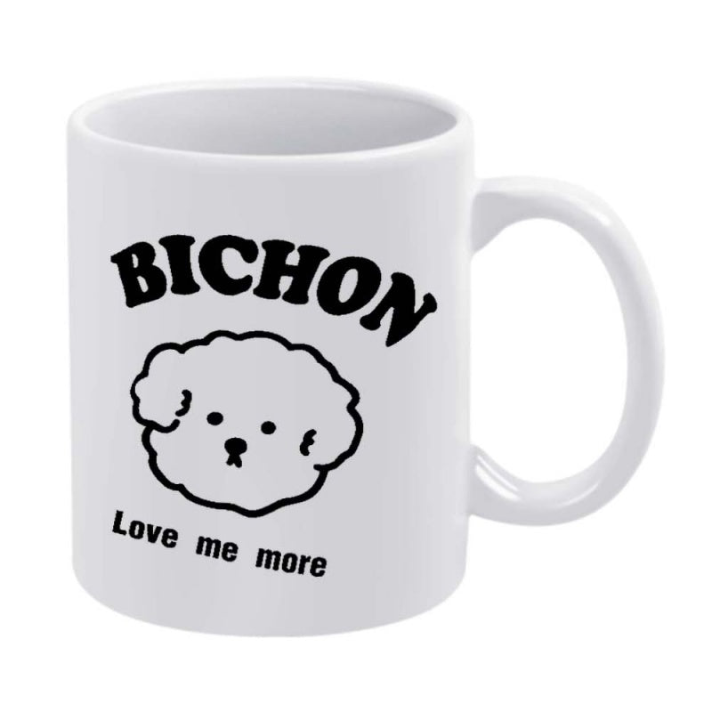 Tailorly White Ceramic 11 oz Mug - Bichon Love Me More Simple Black Minimalist Drawing Of A Fluffy Puppy Face Bichon