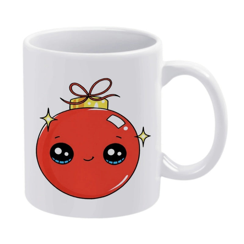 Tailorly White Ceramic 11 oz Mug - Shiny Red Decorative Ornament Featuring A Cute Smiling Face With Stars Ornament