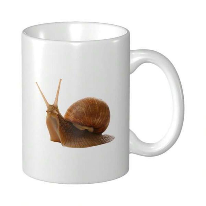 Tailorly White Ceramic 11 oz Mug - Brown Realistic Snail Crawling With Its Spiral Shell Garden Snail