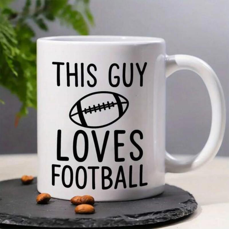 Tailorly White Ceramic 11 oz Mug - This Guy Loves Football Classic Hand Drawn Sports Icon With Bold Minimalist Sans Serif Typography Football