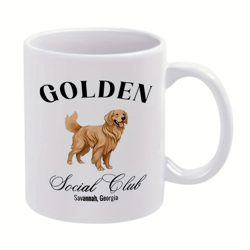 Tailorly White Ceramic 11 oz Mug - Golden Social Club Savannah Georgia Majestic Golden Retriever Standing With A Soft Golden Coat And Friendly Smile Dog