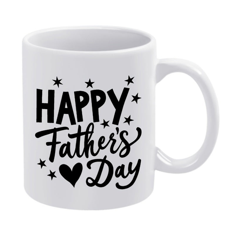 Tailorly White Ceramic 11 oz Mug - Happy Father's Day Elegant Script Fonts Surrounded By Small Stars And Heart Pattern Mug