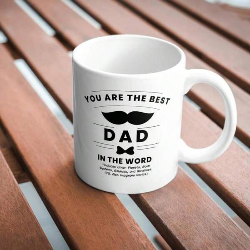 Tailorly White Ceramic 11 oz Mug - You Are The Best Dad In The Word Minimalist White Ceramic With Black Mustache And Bowtie Mug
