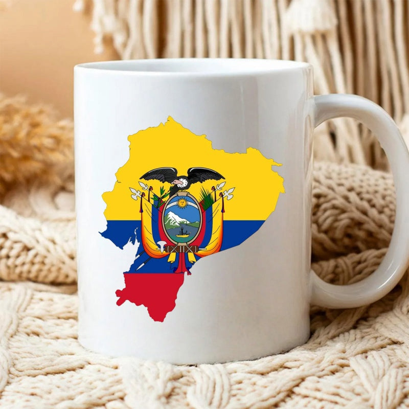 Tailorly White Ceramic 11 oz Mug - Vibrant National Flag Design Featuring Detailed Coat Of Arms Silhouette Map