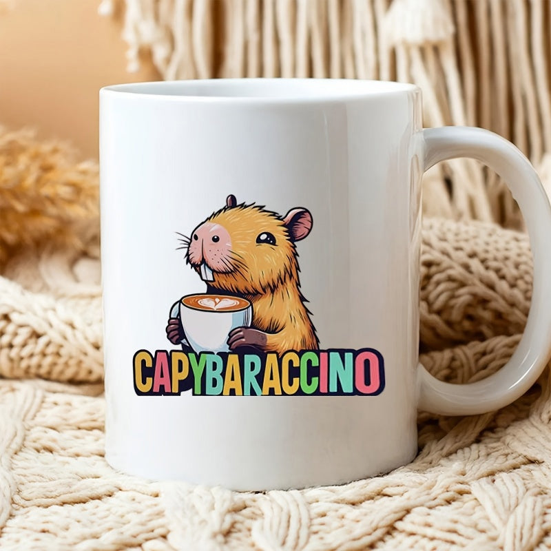 Tailorly White Ceramic 11 oz Mug - Capybaraccino Cute Brown Animal Holding Small White Coffee Cup With Latte Art Capybara