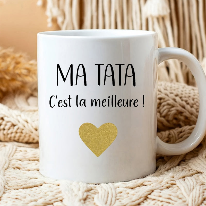 Tailorly White Ceramic 11 oz Mug - Elegant Minimalist Golden Textured Shape Positioned Centered On White Ceramic Heart