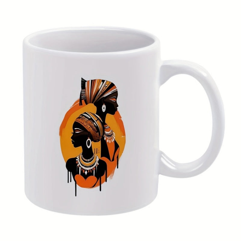 Tailorly White Ceramic 11 oz Mug - Elegant Traditional African Silhouettes Wearing Tribal Headwraps Against A Golden Sunset Portraits