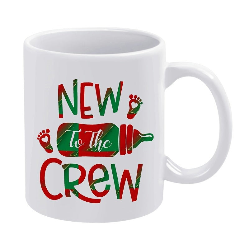 Tailorly White Ceramic 11 oz Mug - New To The Crew Festive Red And Green Plaid Patterned Baby Milk Bottle