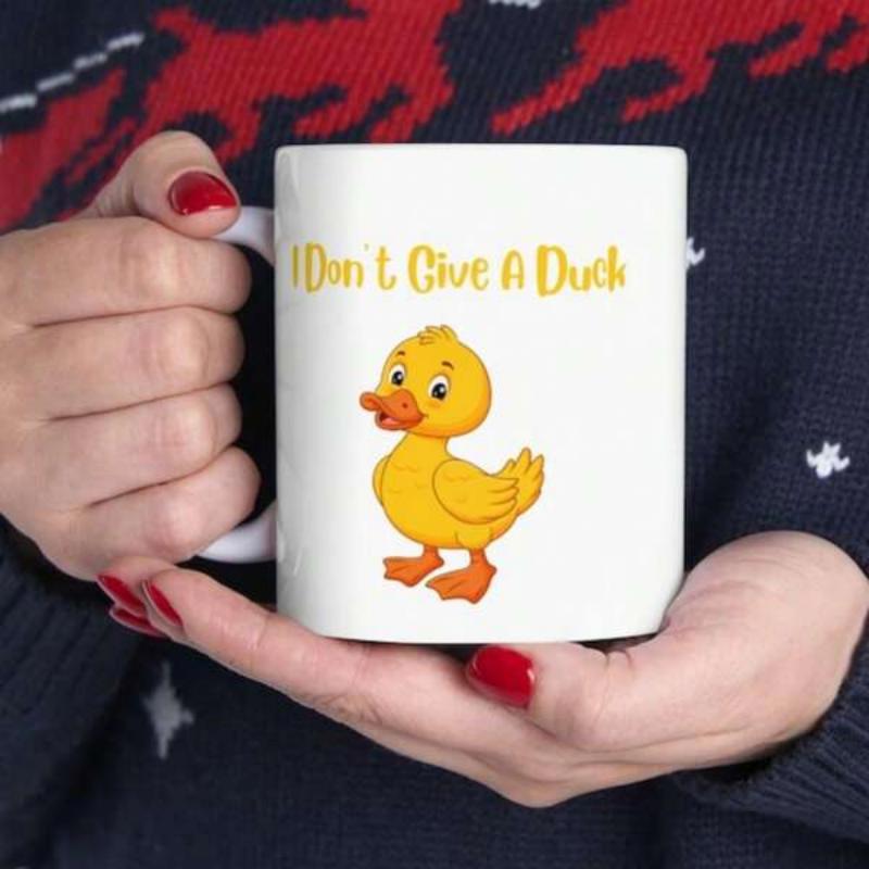 Tailorly White Ceramic 11 oz Mug - I Don't Give A Duck Cheerful Small Yellow Duckling Standing With Bright Orange Beak Cute Duck