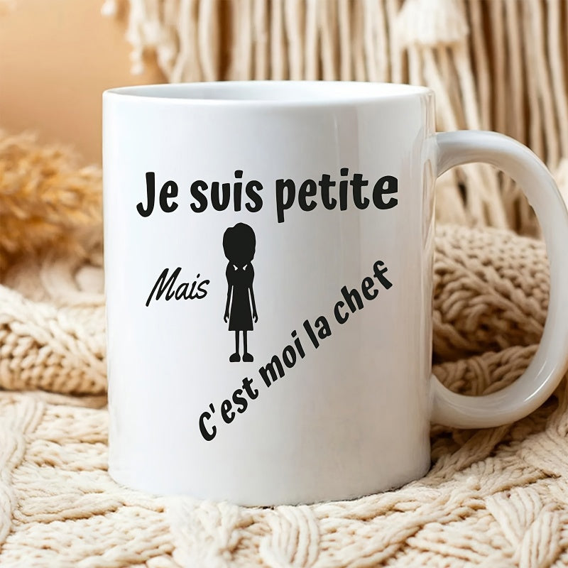 Tailorly White Ceramic 11 oz Mug - Minimalist Black Silhouette Of A Small Girl Standing On Surface Mug