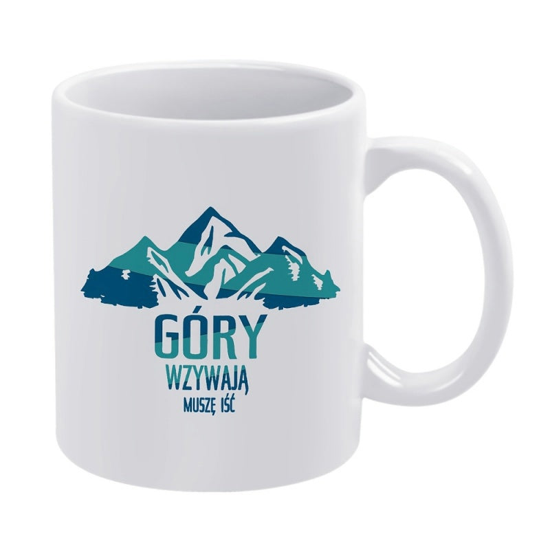 Tailorly White Ceramic 11 oz Mug - Majestic Layered Blue Mountain Peaks Standing Tall Against A White Background Mountain