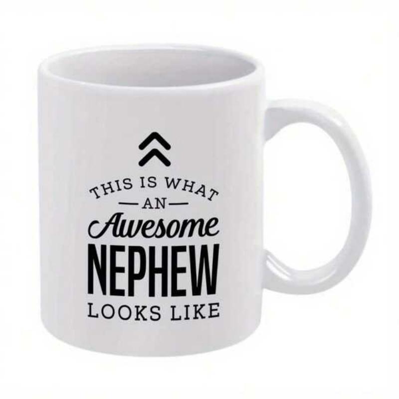 Tailorly White Ceramic 11 oz Mug - This Is What An Awesome Nephew Looks Like Clean Polished Surface Featuring Distinctive Bold Typography And Minimalist Arrow Mug