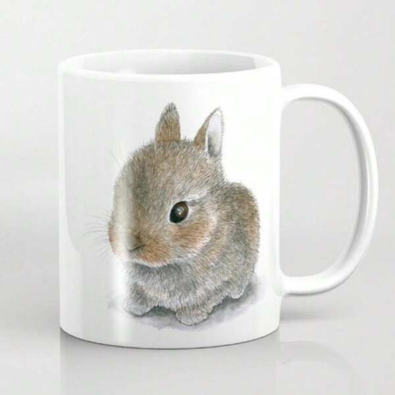 Tailorly White Ceramic 11 oz Mug - Adorable Fluffy Brown Baby Rabbit With Soft Fur Sitting Peacefully Bunny