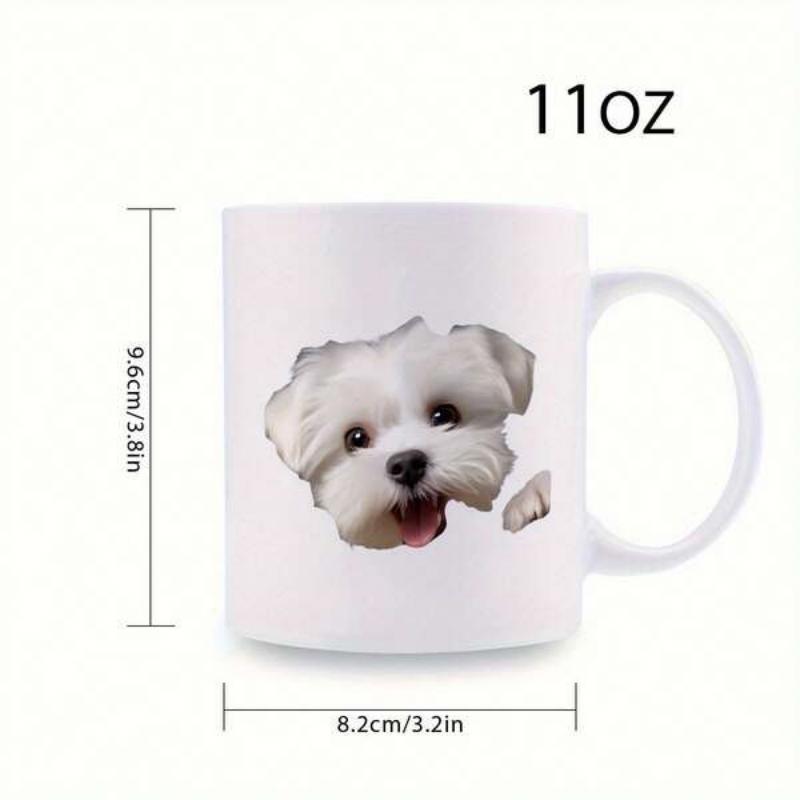 Tailorly White Ceramic 11 oz Mug - Adorable Fluffy White Maltese Puppy Peaking Through A Creative Realistic Hole Dog