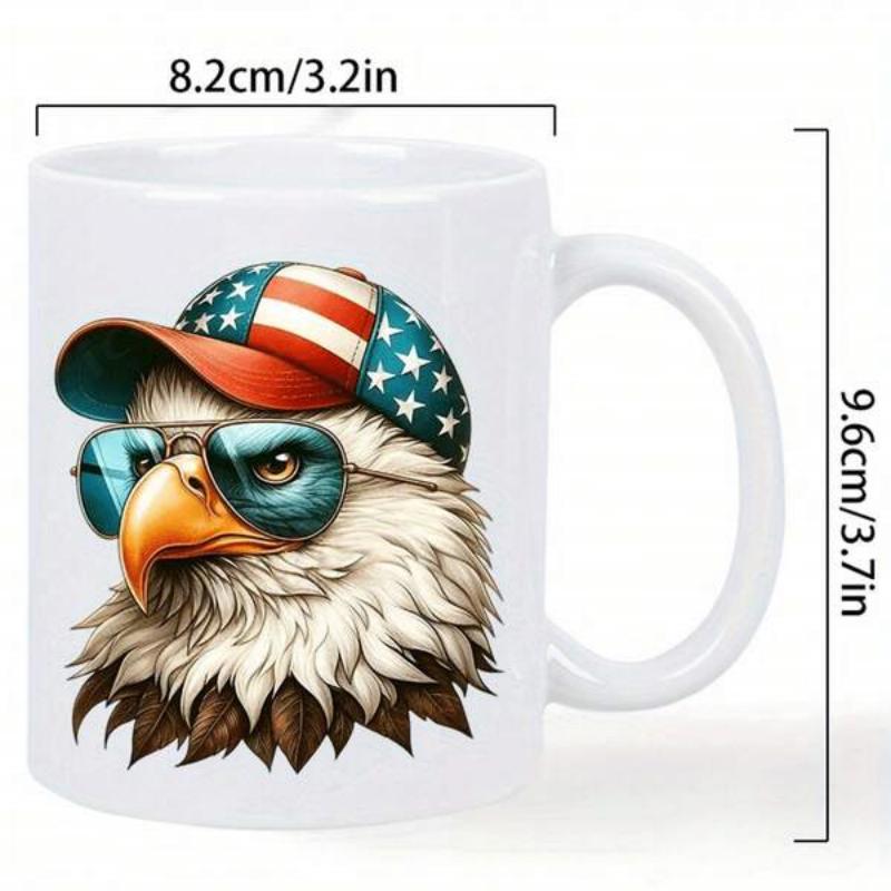 Tailorly White Ceramic 11 oz Mug - Patriotic Bald Eagle Wearing American Flag Baseball Cap And Aviator Sunglasses Eagle