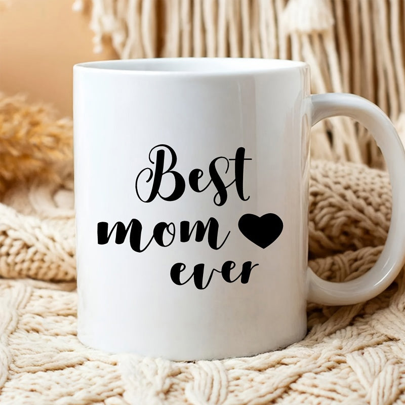 Tailorly White Ceramic 11 oz Mug - Best Mom Ever Minimalist Black Cursive Script Featuring A Tiny Solid Decorative Heart Mug