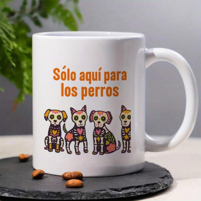 Tailorly White Ceramic 11 oz Mug - Colorful Sugar Skull Style Dogs With Floral Skeleton Patterns In Vibrant Art Dog