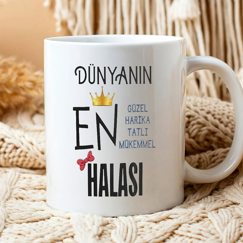 Tailorly White Ceramic 11 oz Mug - Elegant Golden Crown And Red Bow Featuring Artistic Typography On