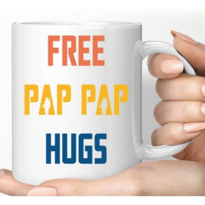 Tailorly White Ceramic 11 oz Mug - Free Pap Pap Hugs Clean White Surface Featuring Colorful Bold Stylized Lettering For Everyday Use Mug