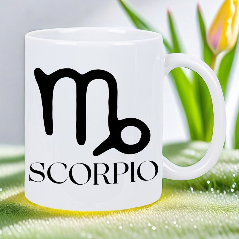 Tailorly White Ceramic 11 oz Mug - Scorpio Bold Astrological Sign Minimalist Silhouette Crafted From High Quality Metal Sign