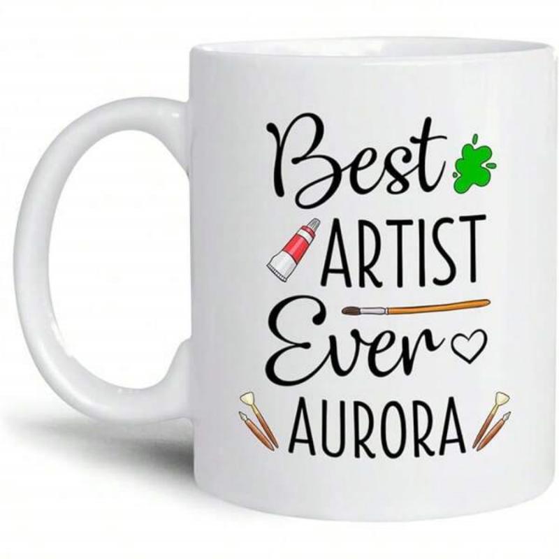Tailorly White Ceramic 11 oz Mug - Best Artist Ever Aurora Creative Art Tools Featuring Paint Tube Brush And Heart Icons Mug