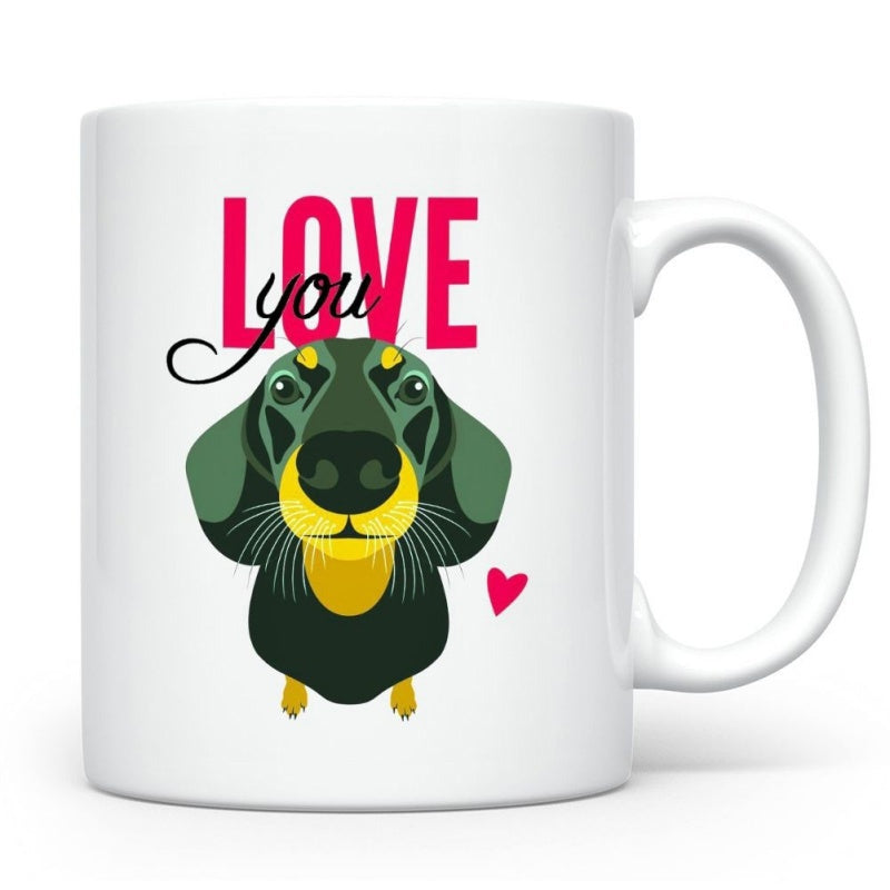 Tailorly White Ceramic 11 oz Mug - Love You Adorable Cartoon Dog Face Featuring Big Nose And Long Floppy Ears Dachshund