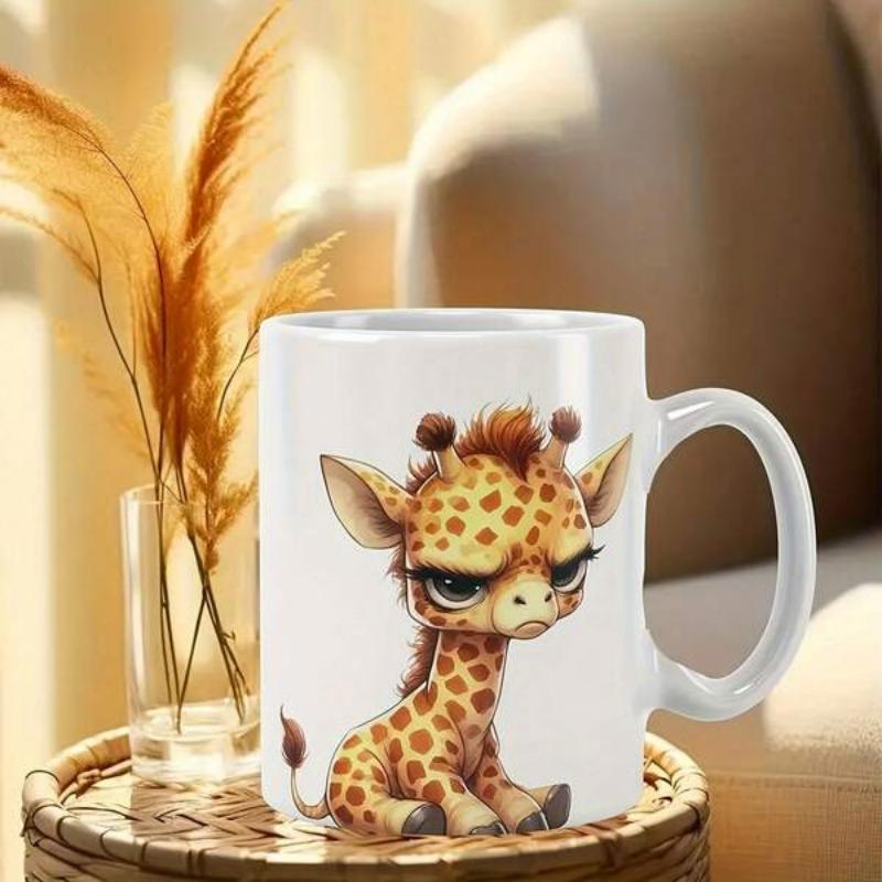 Tailorly White Ceramic 11 oz Mug - Adorable Cartoon Baby Sitting In Calm Atmosphere With Large Eyes Giraffe