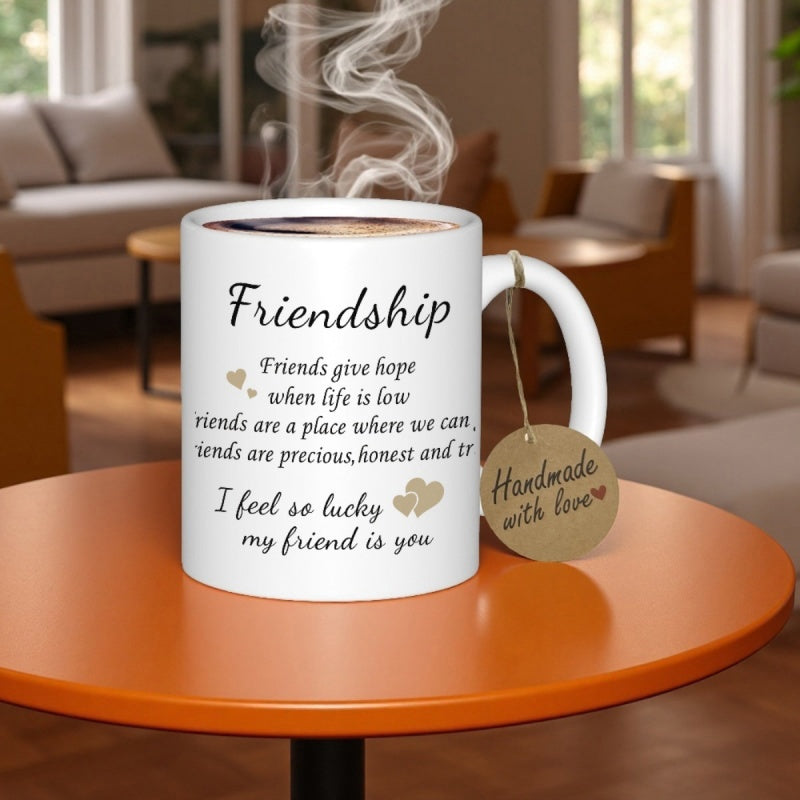 Tailorly White Ceramic 11 oz Mug - Friendship I Feel So Lucky My Friend Is You Minimalistic With Delicate Heart Shapes Mug