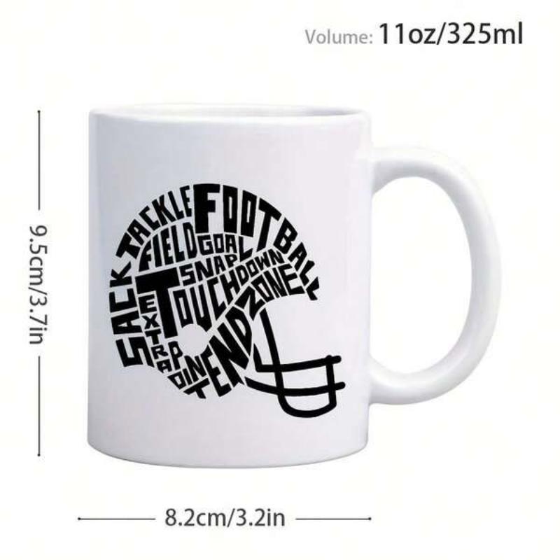 Tailorly White Ceramic 11 oz Mug - Sack Tackle Field Goal Football Touchdown Endzone Artistic Word Cloud Forming A Protective Sporting Gear Profile Helmet
