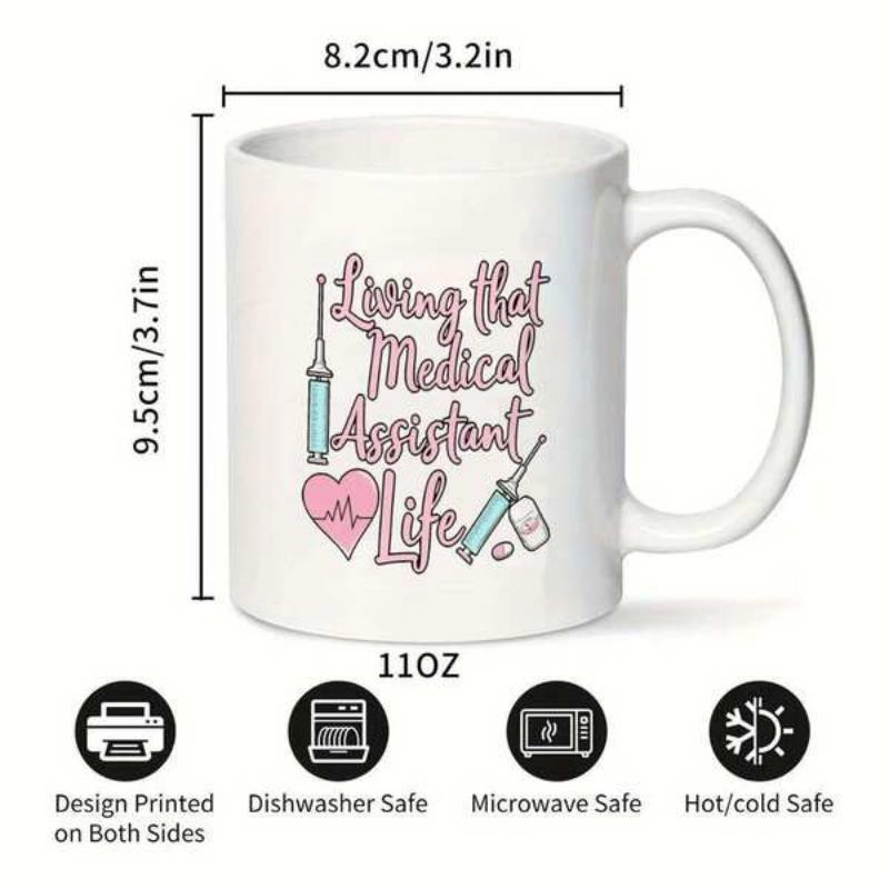 Tailorly White Ceramic 11 oz Mug - Living That Medical Assistant Life Pink Heart And Blue Syringes Designed For Dedicated Healthcare Professionals Mug