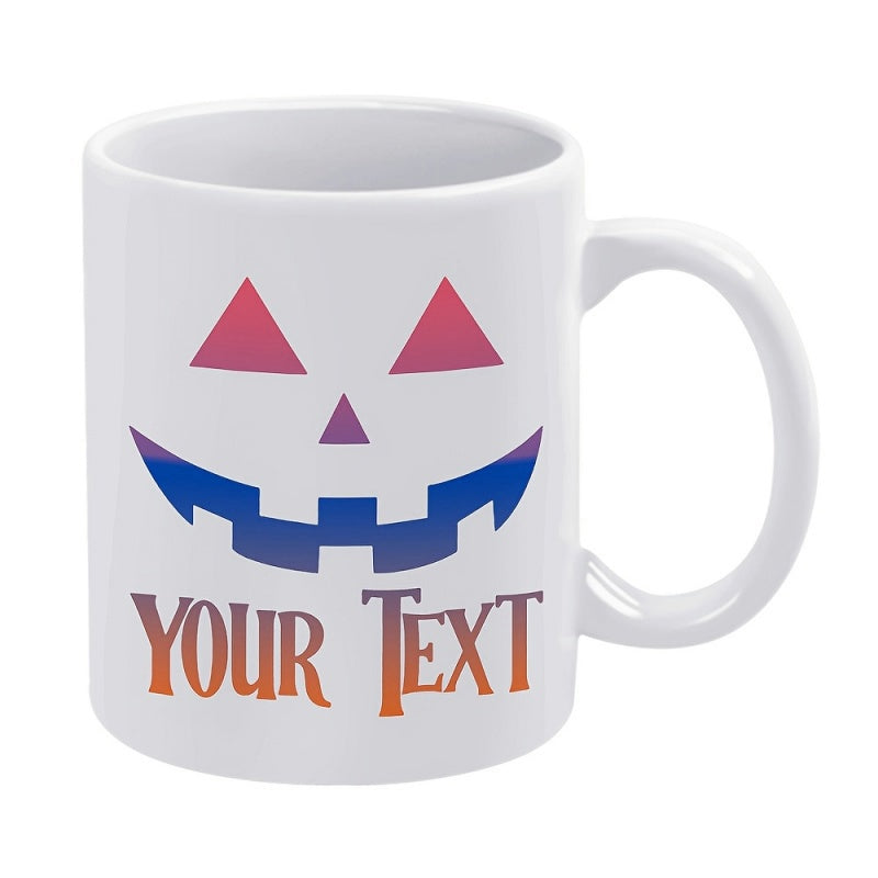Tailorly White Ceramic 11 oz Mug - Your Text Stylized Halloween Face With Colorful Geometric Features And Spooky Smile Pumpkin