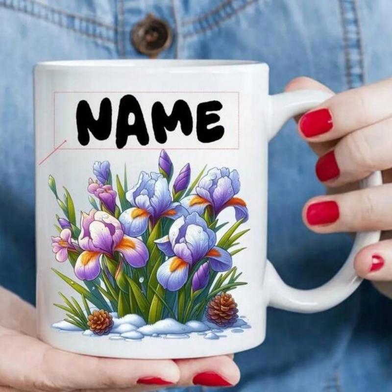 Tailorly White Ceramic 11 oz Mug - Name Elegant Purple Blooming Petals Nestled Within Lush Green Leaves Iris