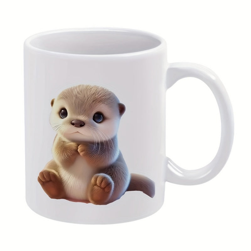 Tailorly White Ceramic 11 oz Mug - Adorable Cute Baby Otter With Large Eyes Sitting Calmly On White Otter